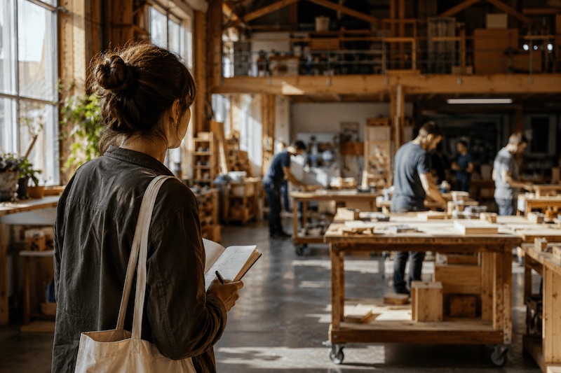 Personne dans un atelier lumineux